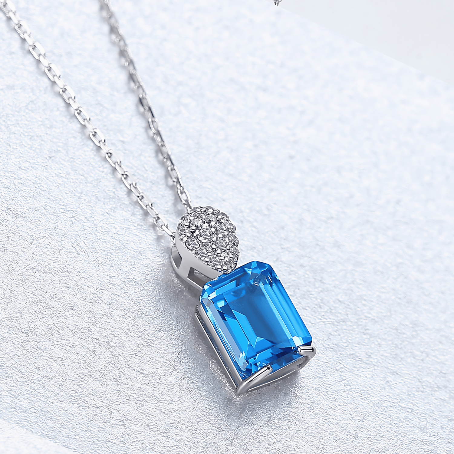 Elegant Blue Emerald - Cut CZ Sterling Silver Pendant Necklace - NAFALUXE