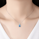 Collier pendentif en argent sterling avec pierre CZ taille émeraude bleue - NAFALUXE