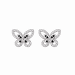 Elegant Butterfly Stud Earrings – 925 Sterling Silver with Black & White CZ - NAFALUXE