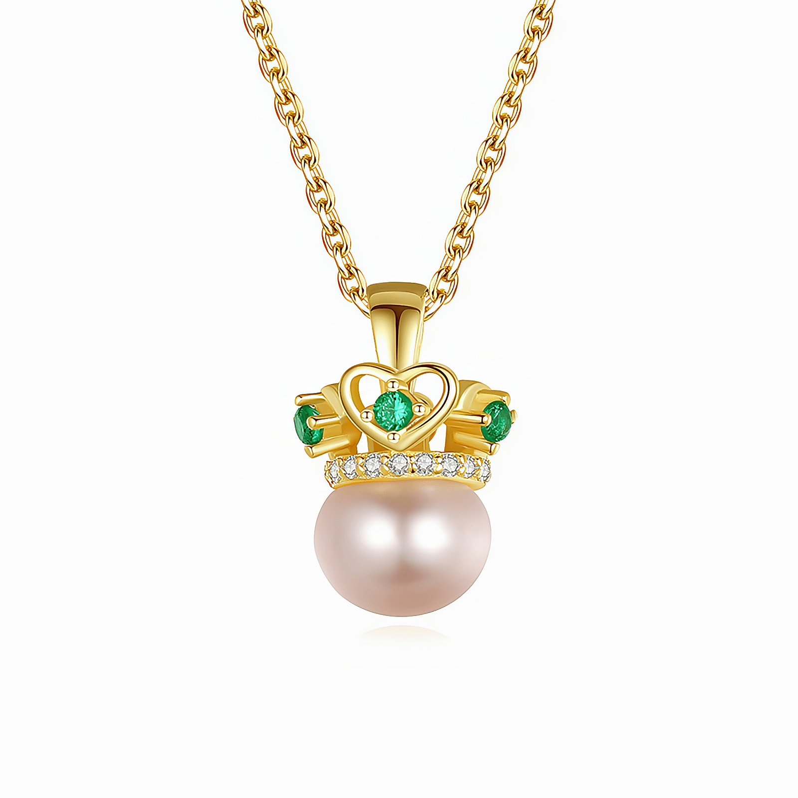 Collier élégant avec pendentif en forme de couronne orné de perles et de zircons verts - NAFALUXE