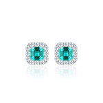Elegant Emerald-Cut Aqua Blue CZ Halo Stud Earrings in Sterling Silver - NAFALUXE