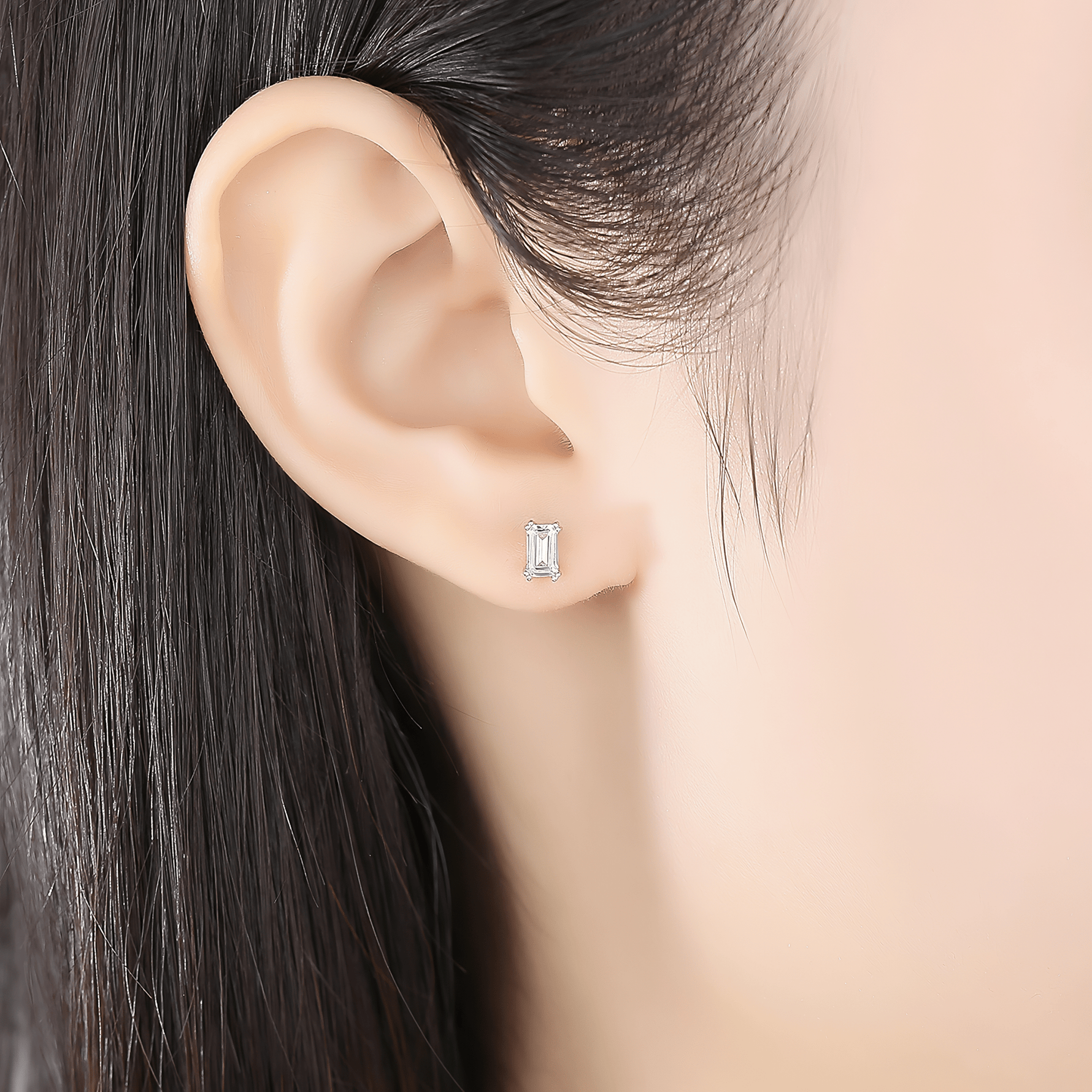 Elegant Emerald - Cut CZ Sterling Silver Stud Earrings - NAFALUXE