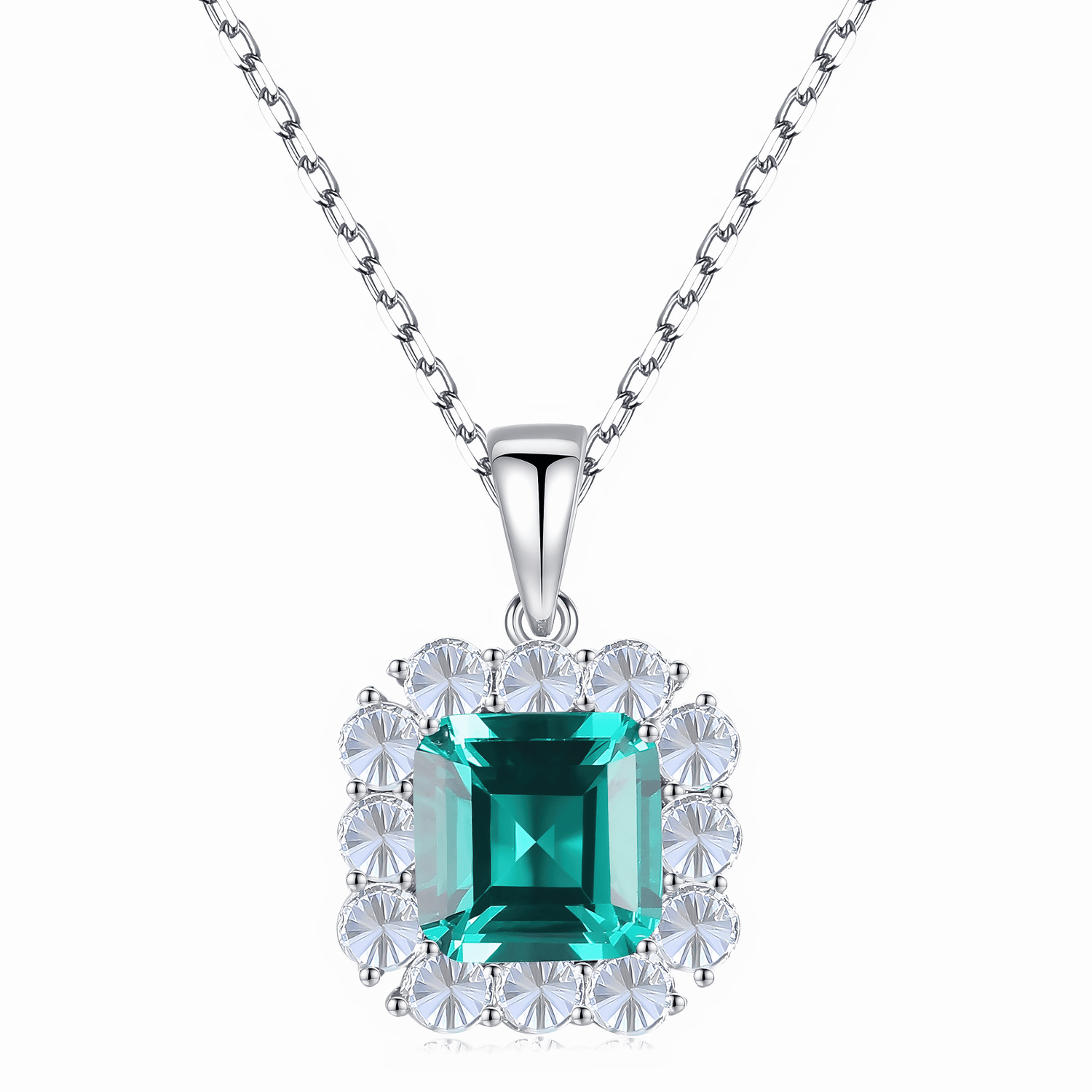 Collana con pendente "Elegant Emerald" in argento sterling con zirconi verdi taglio halo - NAFALUXE