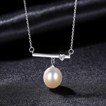 Elegant Freshwater Pearl Bar Pendant Necklace in 925 Sterling Silver - NAFALUXE