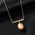 Elegant Freshwater Pearl Bar Pendant Necklace in 925 Sterling Silver - NAFALUXE