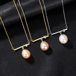 Elegant Freshwater Pearl Bar Pendant Necklace in 925 Sterling Silver - NAFALUXE
