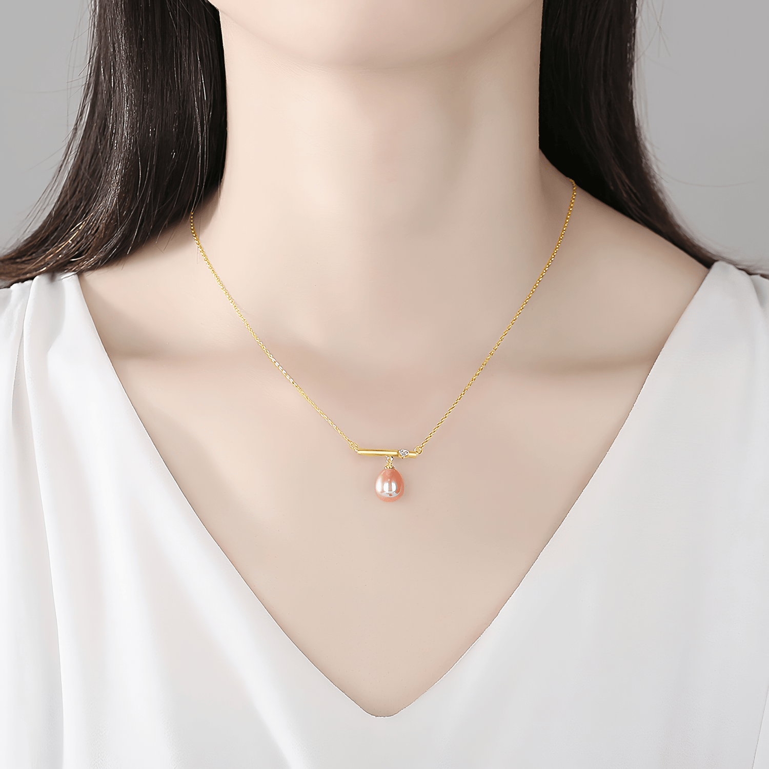Elegante collana con pendente a barra con perla d'acqua dolce in argento sterling 925 - NAFALUXE