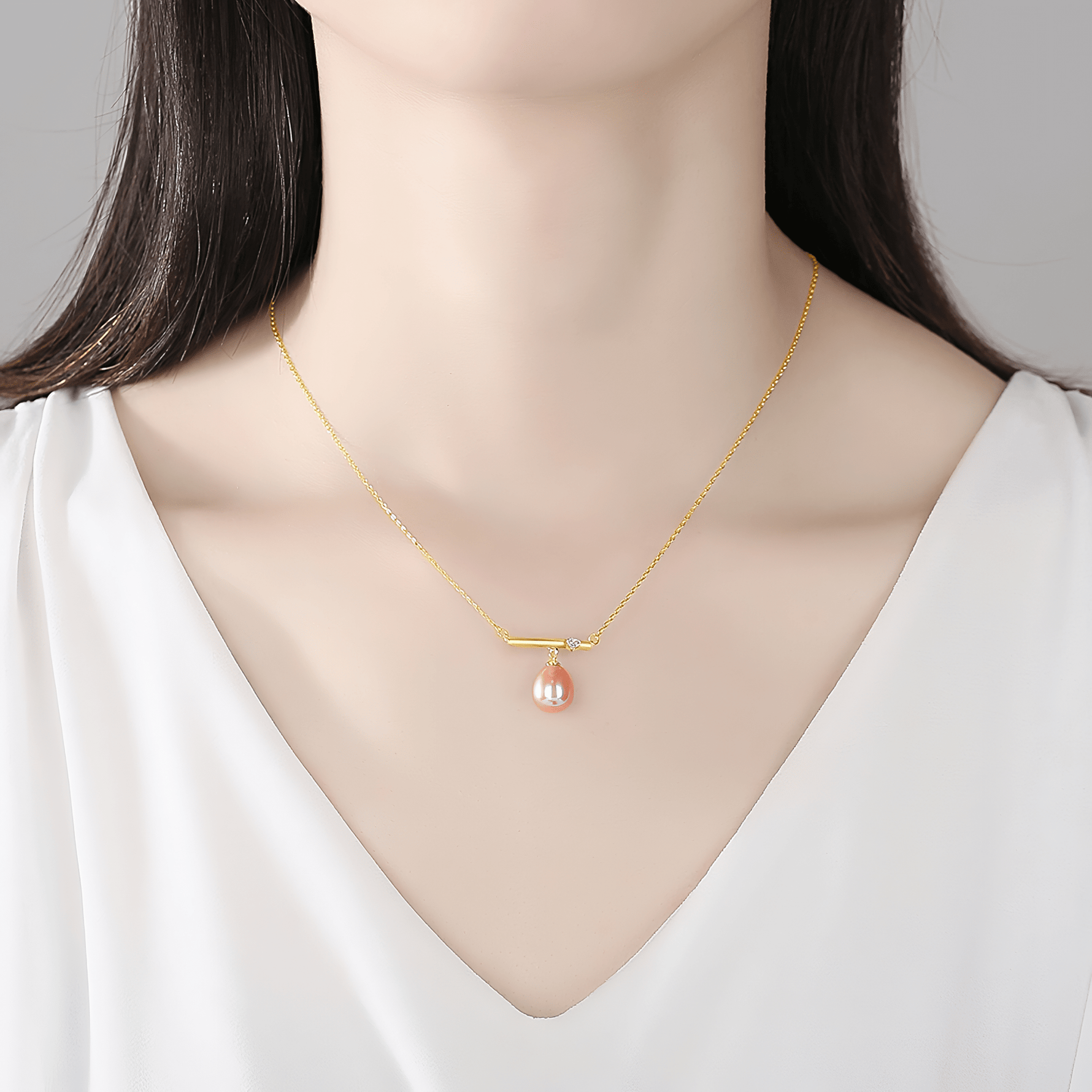 Elegant Freshwater Pearl Bar Pendant Necklace in 925 Sterling Silver - NAFALUXE