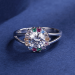 Elegant Multicolor Halo Ring in Silver - NAFALUXE