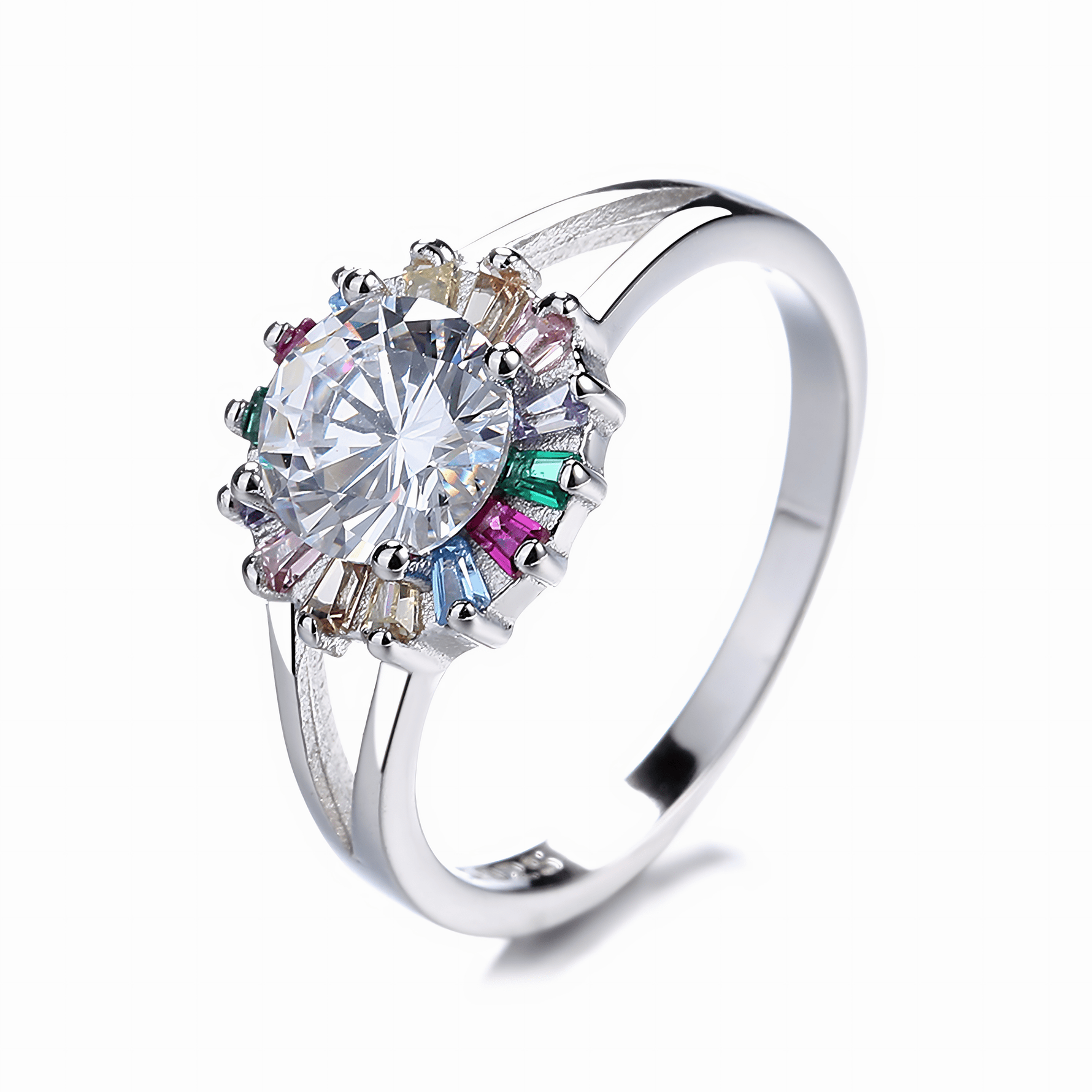 Elegant Multicolor Halo Ring in Silver - NAFALUXE