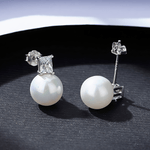 Elegant Pearl & Emerald - Cut CZ Stud Earrings in Sterling Silver - NAFALUXE
