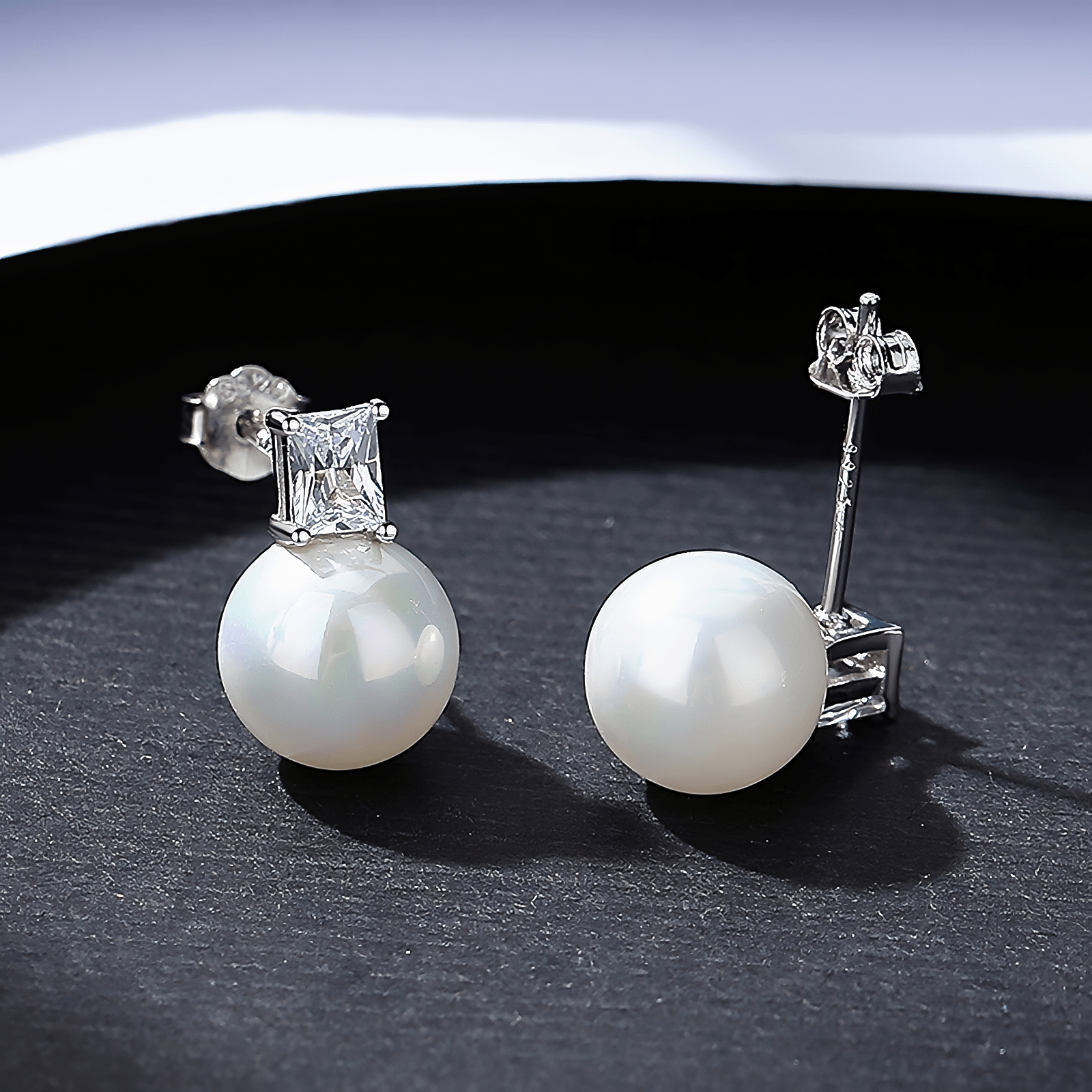 Elegant Pearl & Emerald - Cut CZ Stud Earrings in Sterling Silver - NAFALUXE