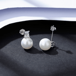 Elegant Pearl & Emerald - Cut CZ Stud Earrings in Sterling Silver - NAFALUXE