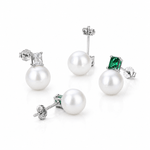 Elegant Pearl & Emerald-Cut CZ Stud Earrings in Sterling Silver - NAFALUXE