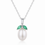 Elegant Pearl Pendant Necklace with Green Marquise CZ in Sterling Silver - NAFALUXE