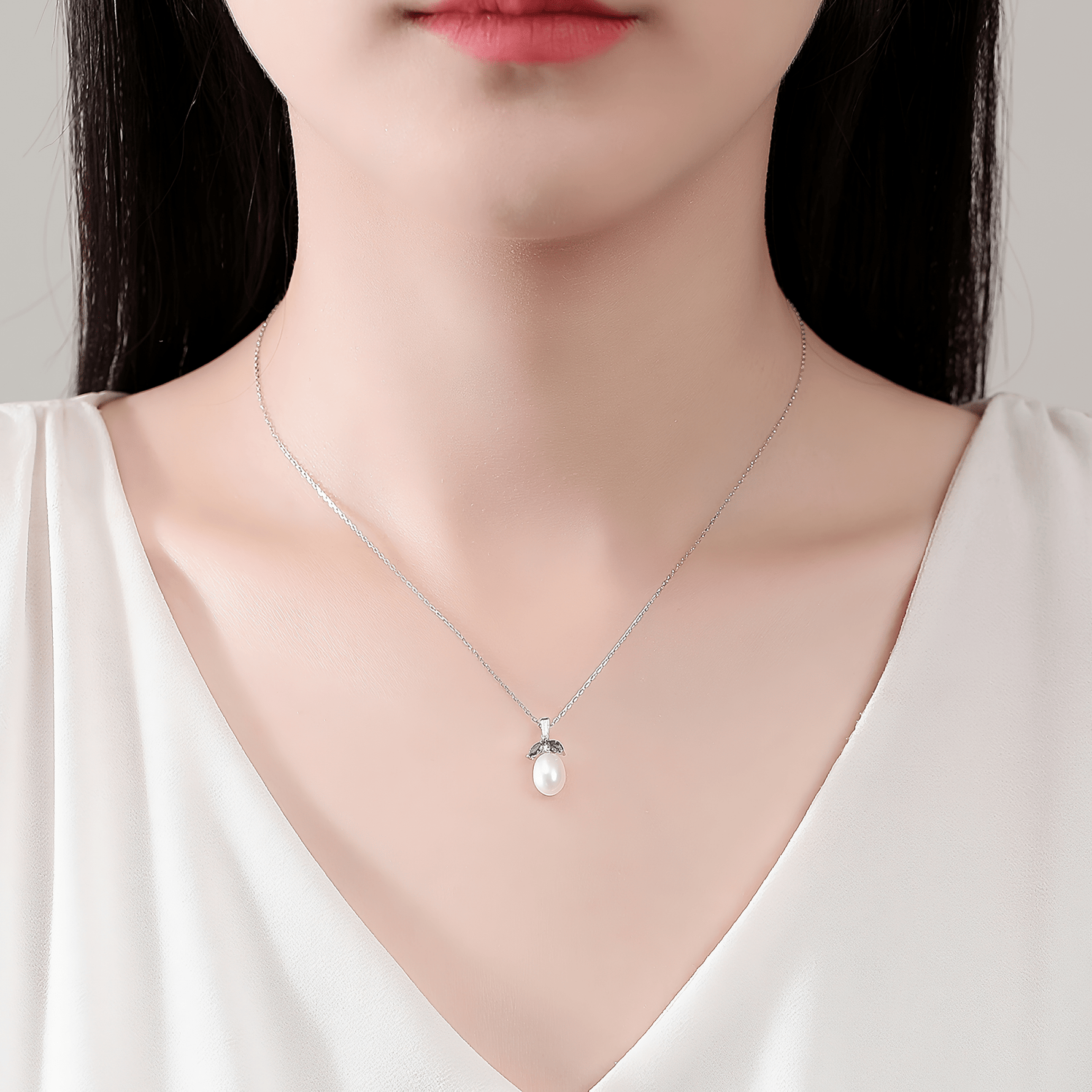 Elegant Pearl Pendant Necklace with Green Marquise CZ in Sterling Silver - NAFALUXE