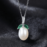Elegant Pearl Pendant Necklace with Green Marquise CZ in Sterling Silver - NAFALUXE