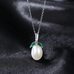 Elegant Pearl Pendant Necklace with Green Marquise CZ in Sterling Silver - NAFALUXE