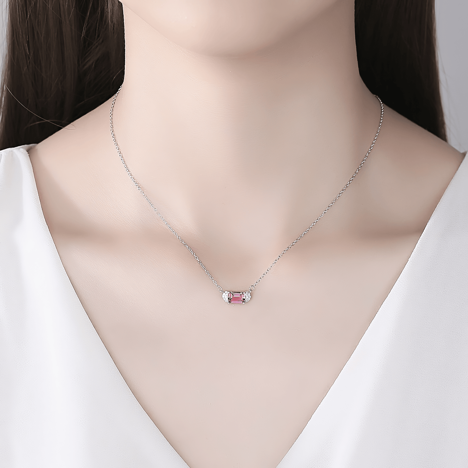 Elegante collana con pendente in argento sterling con smeraldo in zirconi rosa - NAFALUXE