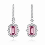 Eleganti orecchini pendenti con zirconi taglio smeraldo rosa in argento sterling - NAFALUXE