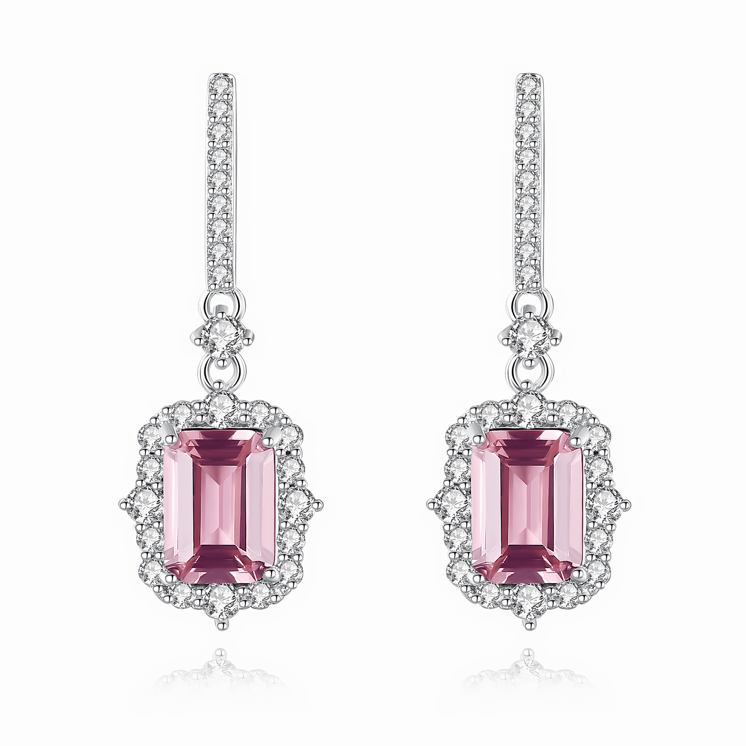 Boucles d'oreilles pendantes en argent sterling avec zircone cubique taille émeraude rose élégante - NAFALUXE
