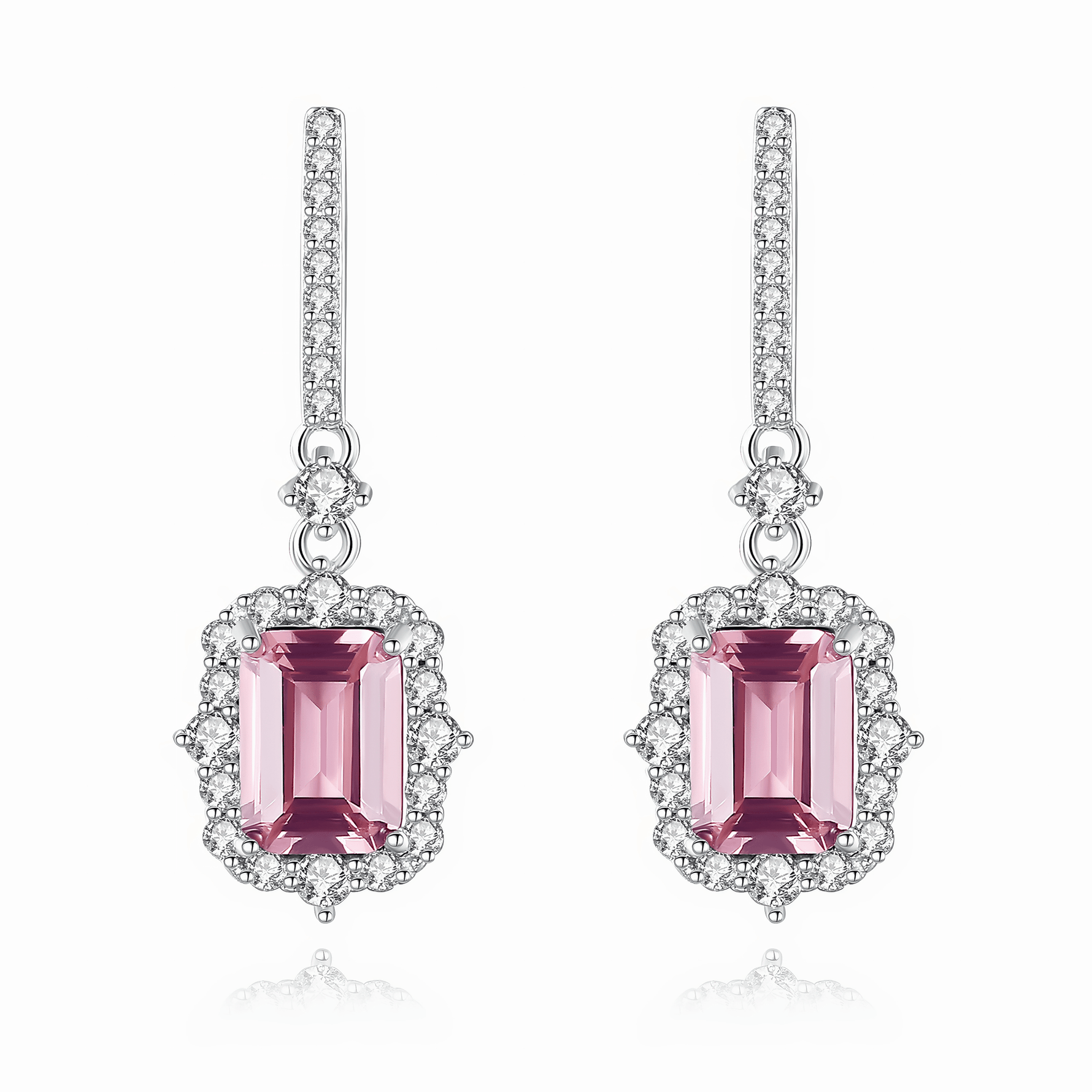 Eleganti orecchini pendenti con zirconi taglio smeraldo rosa in argento sterling - NAFALUXE