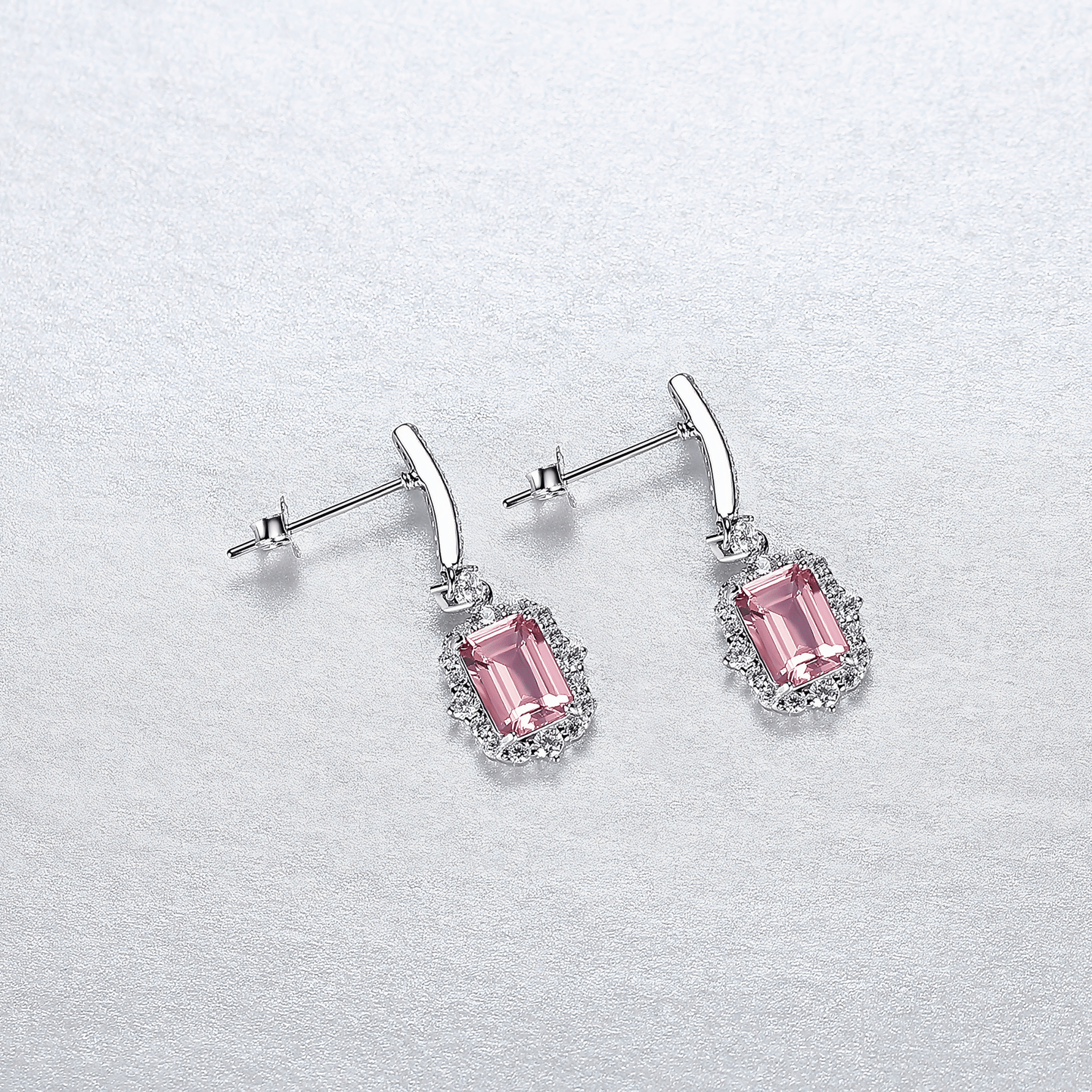 Eleganti orecchini pendenti con zirconi taglio smeraldo rosa in argento sterling - NAFALUXE