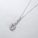 Elegant Pink Emerald - Cut CZ Halo Pendant Necklace in Sterling Silver - NAFALUXE