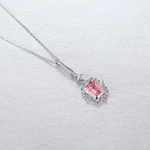 Elegant Pink Emerald - Cut CZ Halo Pendant Necklace in Sterling Silver - NAFALUXE