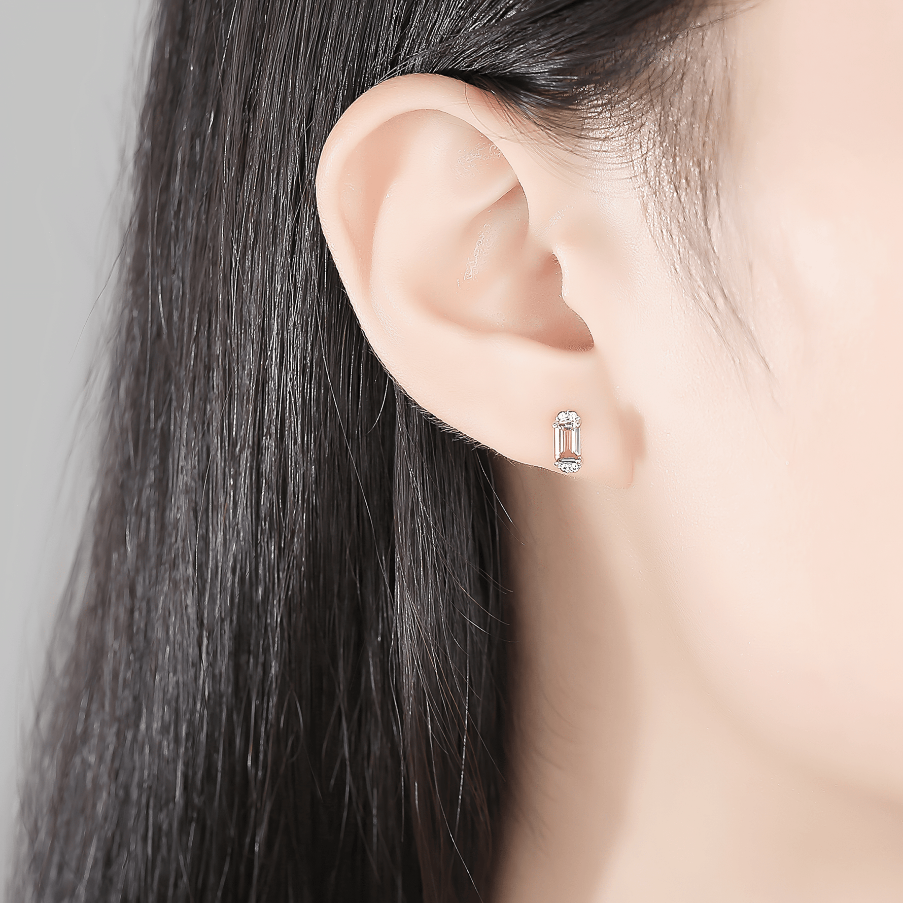 Boucles d'oreilles élégantes en argent sterling 925 avec pierres CZ taille émeraude rose - NAFALUXE