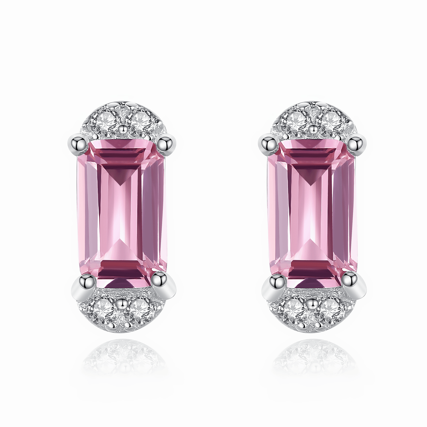 Boucles d'oreilles élégantes en argent sterling 925 avec pierres CZ taille émeraude rose - NAFALUXE