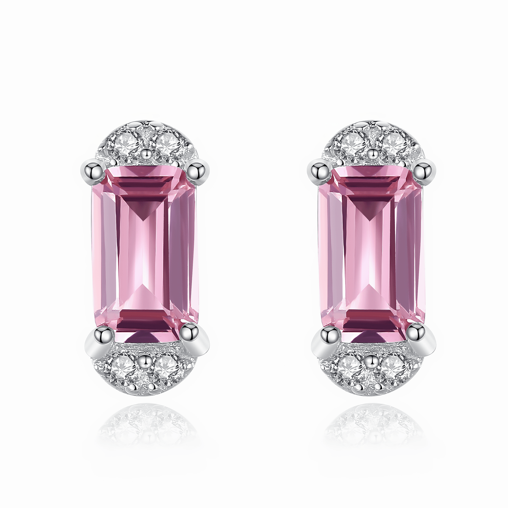 Boucles d'oreilles élégantes en argent sterling 925 avec pierres CZ taille émeraude rose - NAFALUXE