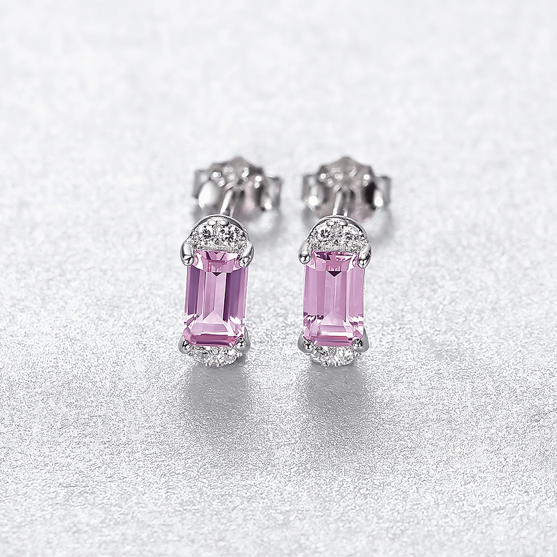 Boucles d'oreilles élégantes en argent sterling 925 avec pierres CZ taille émeraude rose - NAFALUXE