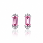 Elegant Pink Emerald-Cut CZ Stud Earrings in 925 Sterling Silver - NAFALUXE