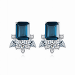 Elegant Sapphire Blue CZ Sterling Silver Stud Earrings - NAFALUXE