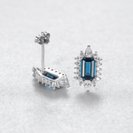 Élégantes boucles d'oreilles à clous en argent sterling 925 avec zircone cubique bleu saphir - NAFALUXE