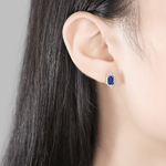 Élégantes boucles d'oreilles à clous en argent sterling 925 avec zircone cubique bleu saphir - NAFALUXE