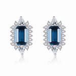 Élégantes boucles d'oreilles à clous en argent sterling 925 avec zircone cubique bleu saphir - NAFALUXE