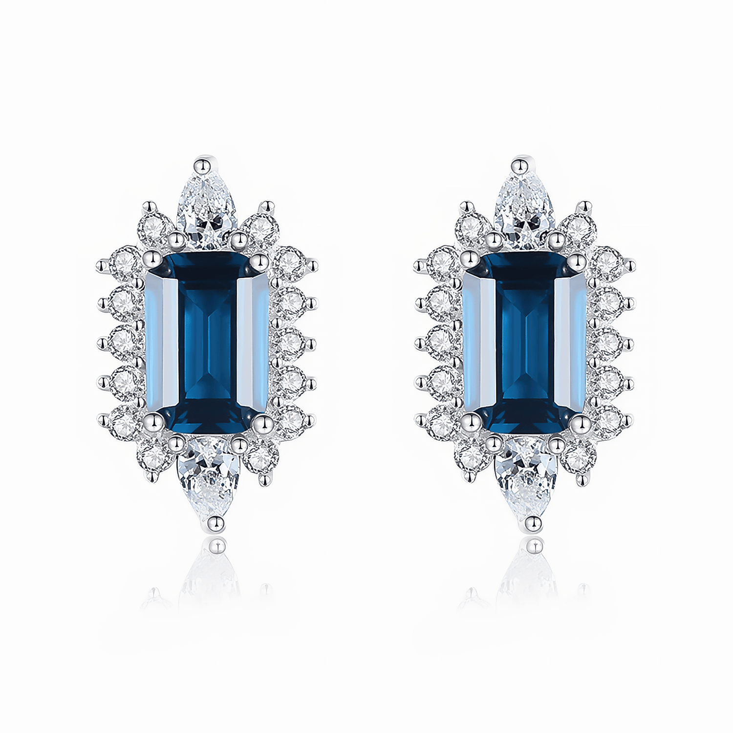 Élégantes boucles d'oreilles à clous en argent sterling 925 avec zircone cubique bleu saphir - NAFALUXE