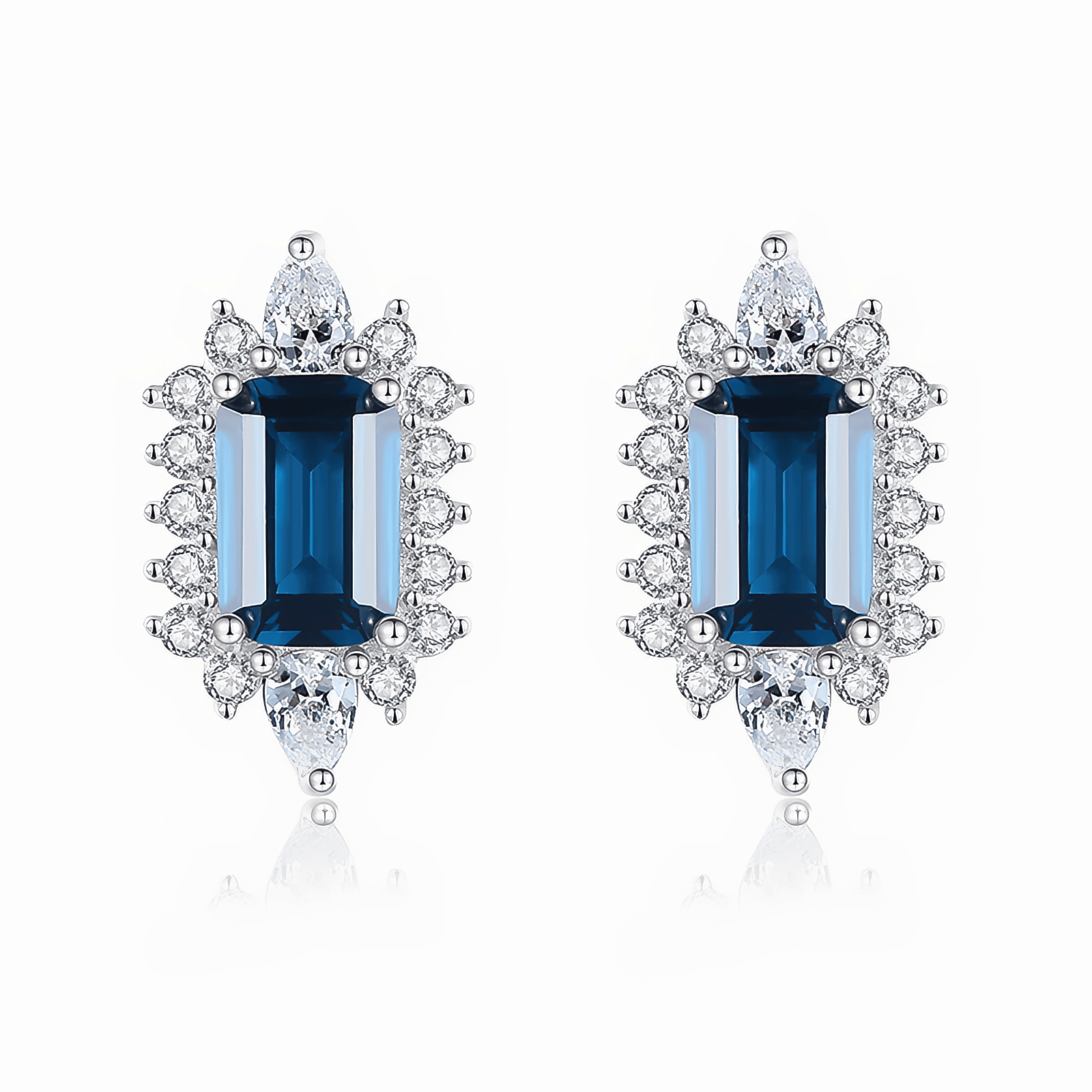Élégantes boucles d'oreilles à clous en argent sterling 925 avec zircone cubique bleu saphir - NAFALUXE