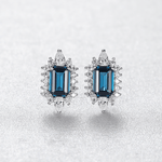 Élégantes boucles d'oreilles à clous en argent sterling 925 avec zircone cubique bleu saphir - NAFALUXE