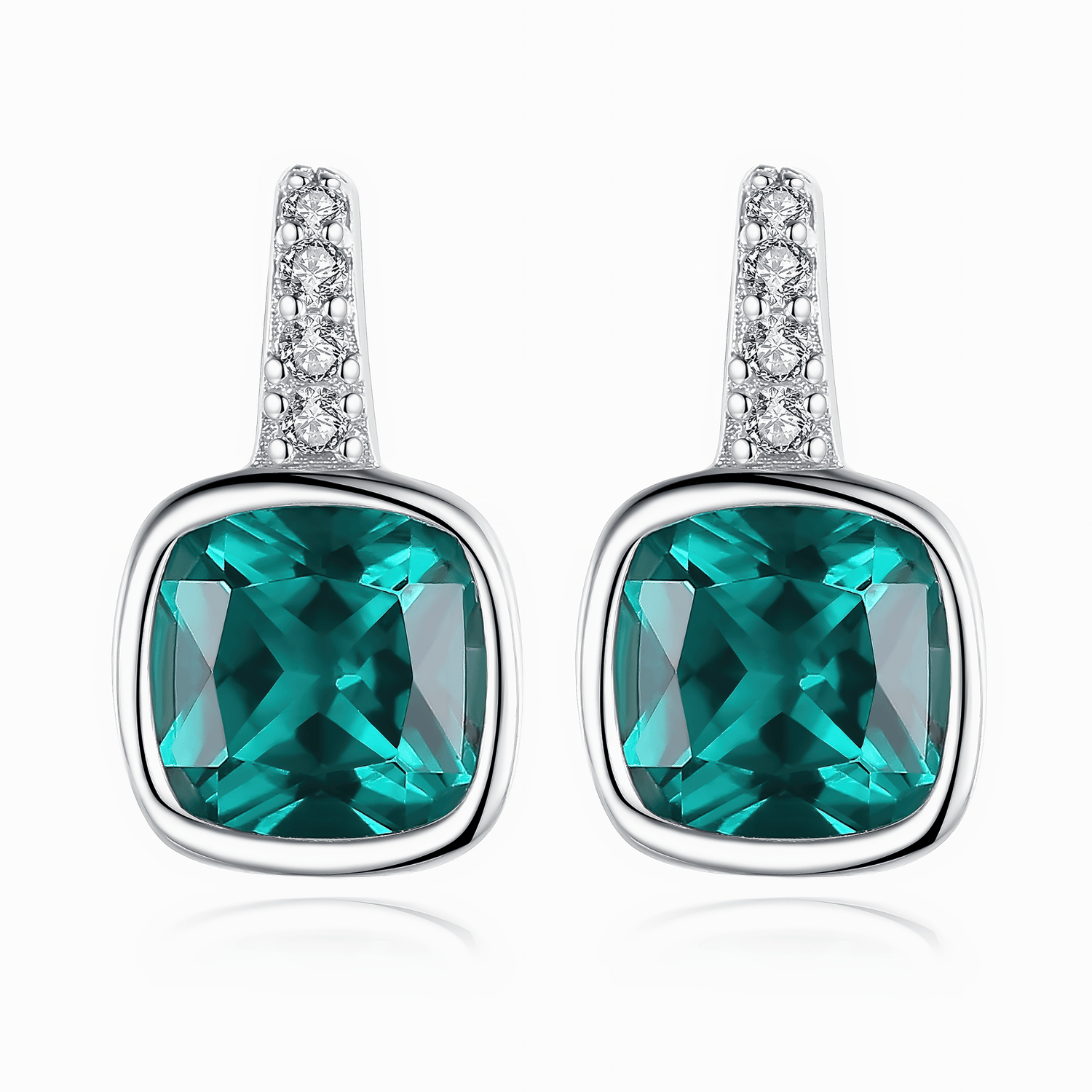 Elegant Teal Blue Cushion - Cut CZ Drop Earrings in 925 Sterling Silver - NAFALUXE