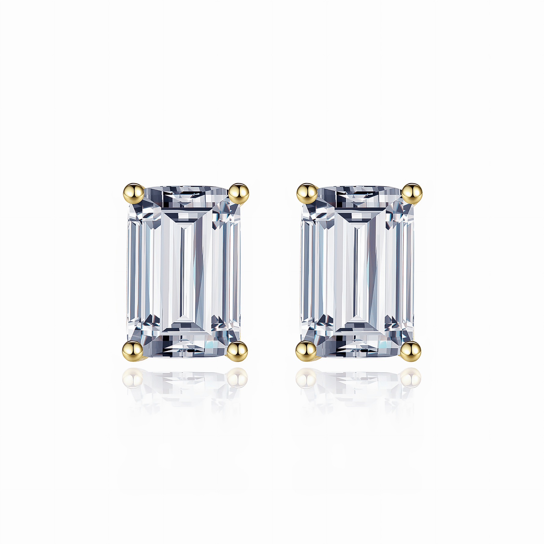 Orecchini a bottone con zirconi taglio smeraldo in argento sterling con griffe dorate - NAFALUXE