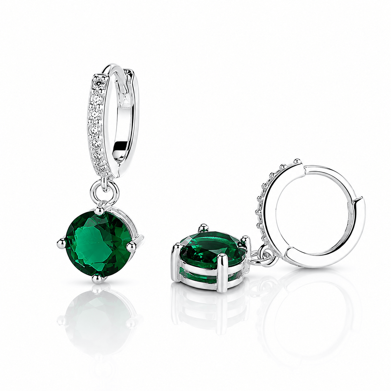 Emerald Drop Hoop Earrings – 925 Silver - NAFALUXE