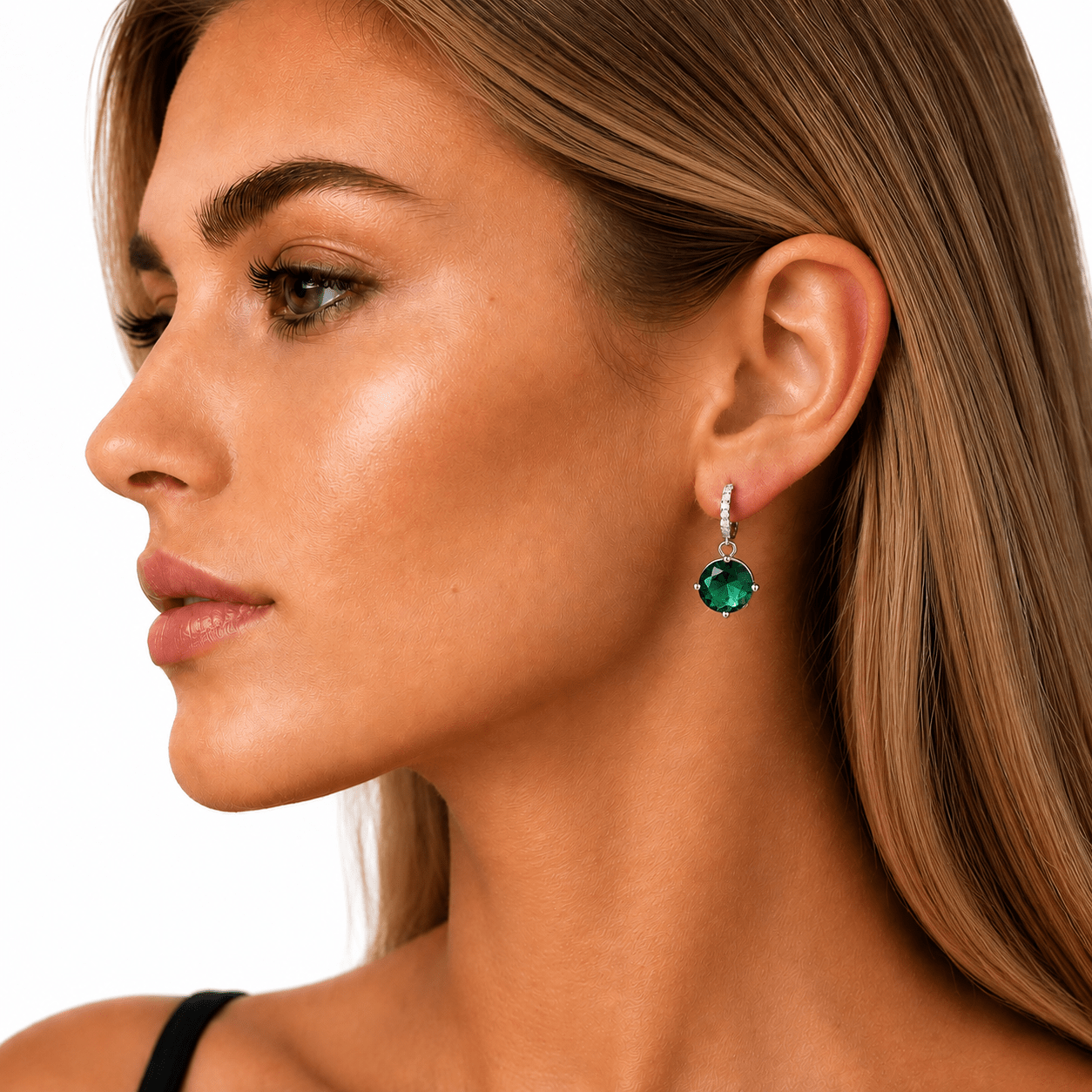 Emerald Drop Hoop Earrings – 925 Silver - NAFALUXE