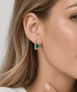 Emerald Green Drop Earrings in 925 Sterling Silver with Zirconia Accents - NAFALUXE