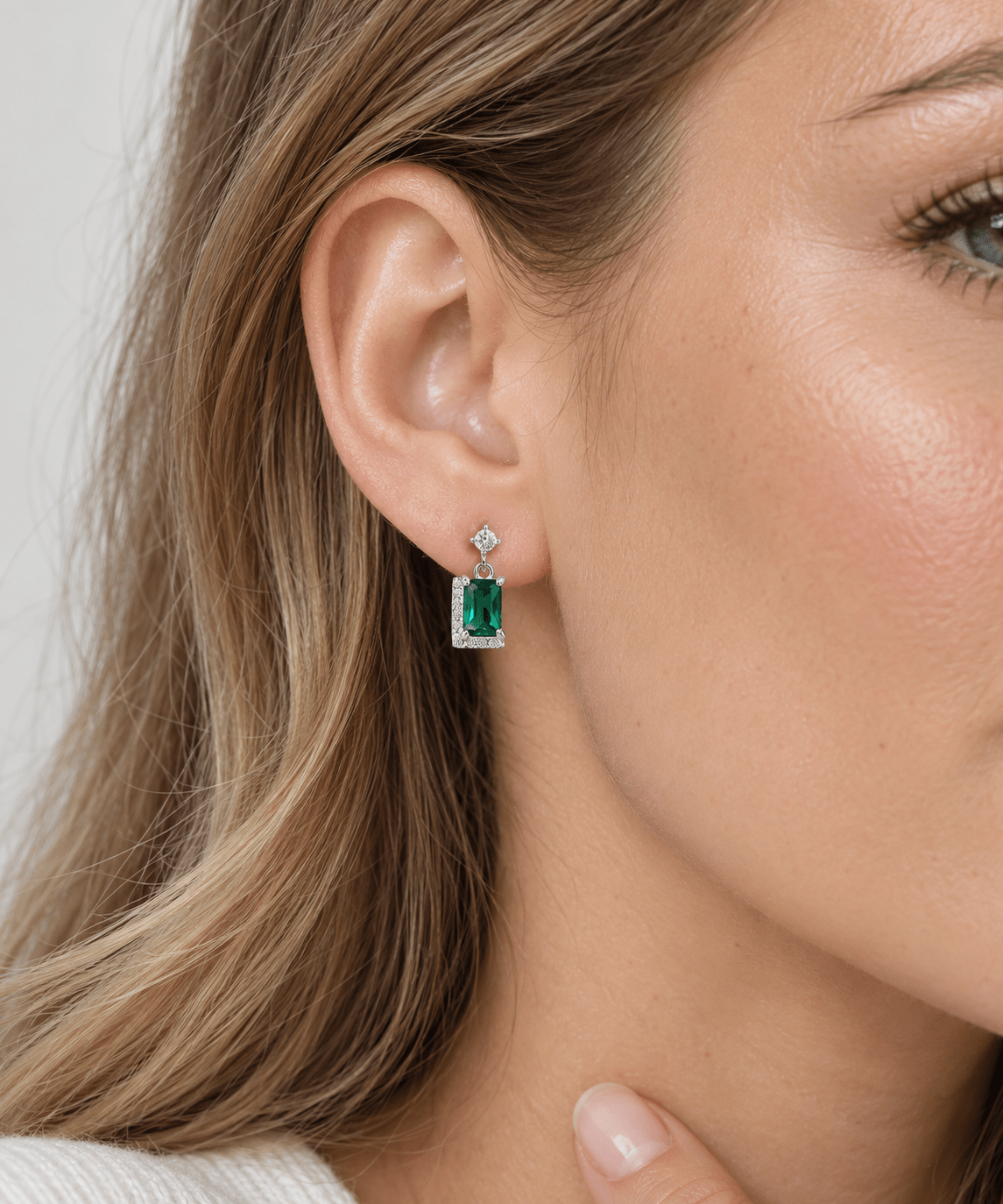 Emerald Green Drop Earrings in 925 Sterling Silver with Zirconia Accents - NAFALUXE