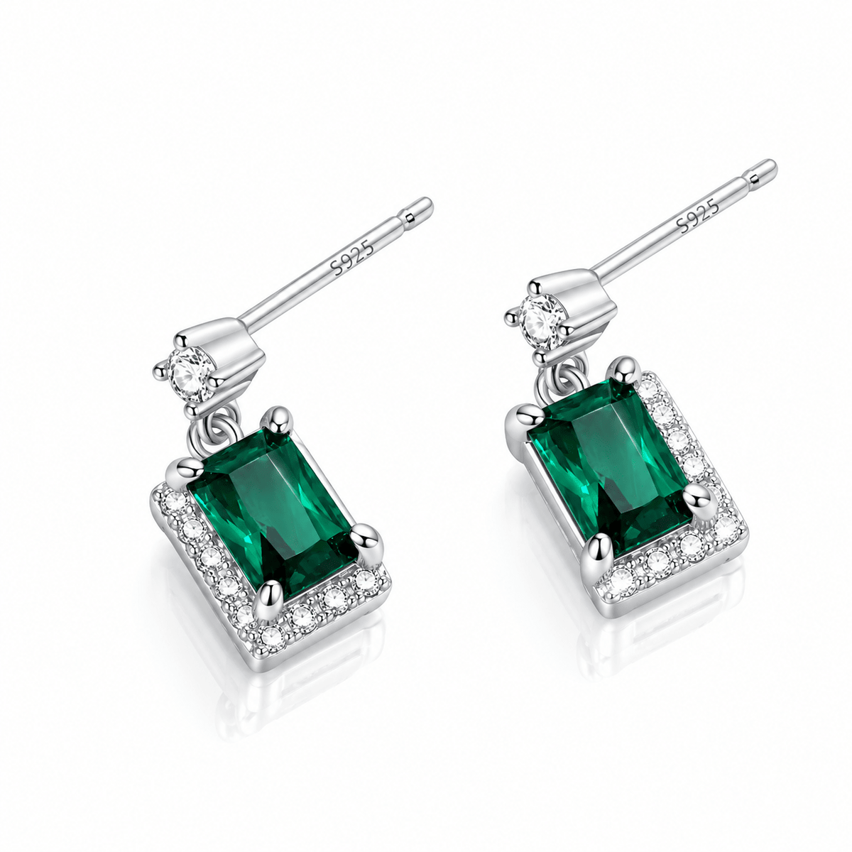 Emerald Green Drop Earrings in 925 Sterling Silver with Zirconia Accents - NAFALUXE