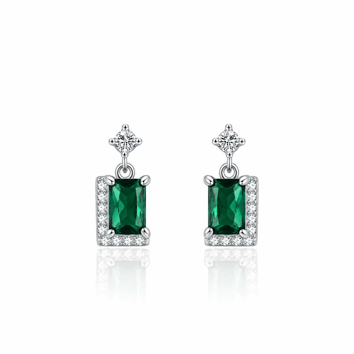 Emerald Green Drop Earrings in 925 Sterling Silver with Zirconia Accents - NAFALUXE