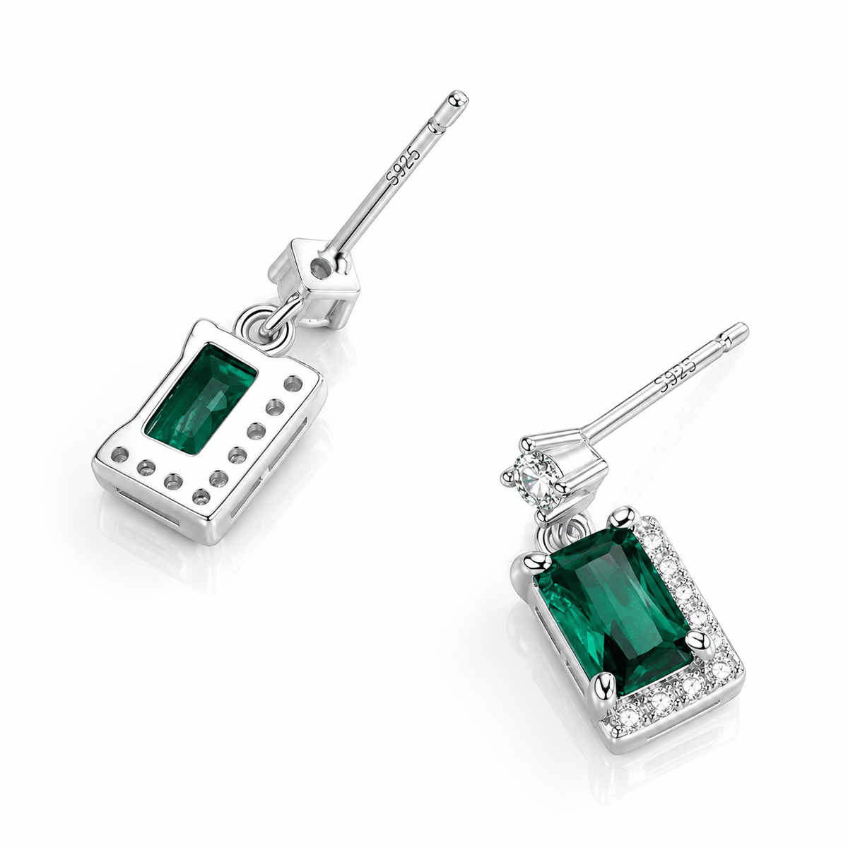 Emerald Green Drop Earrings in 925 Sterling Silver with Zirconia Accents - NAFALUXE